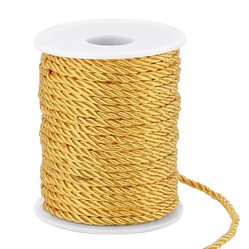 PH PandaHall 30m Cordón Trenzado Amarillo, cordón de Seda de 3 Capas de 3 mm, Cuerda Trenzada de Honor, Cuerda Decorativa para Navidad, Manualidades, decoración del hogar, Disfraces, Asas de Bolsa