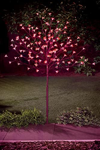 Spot on dealz® 4 FT Cherry Blossom Tree Outdoor Christmas Decorations 128 Red LED Tree Lights with Metal Flat Base Garden Ornaments for Home Xmas Display Indoor