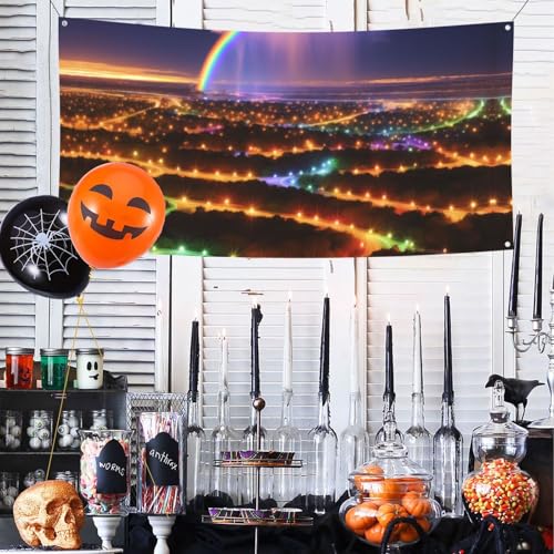 MINDBBDFJ Rainbows And Lights Print Banners And Signs For Outdoor/Indoor,Personalized Banner Customizable Parties Halloween Banner (180x90cm)2