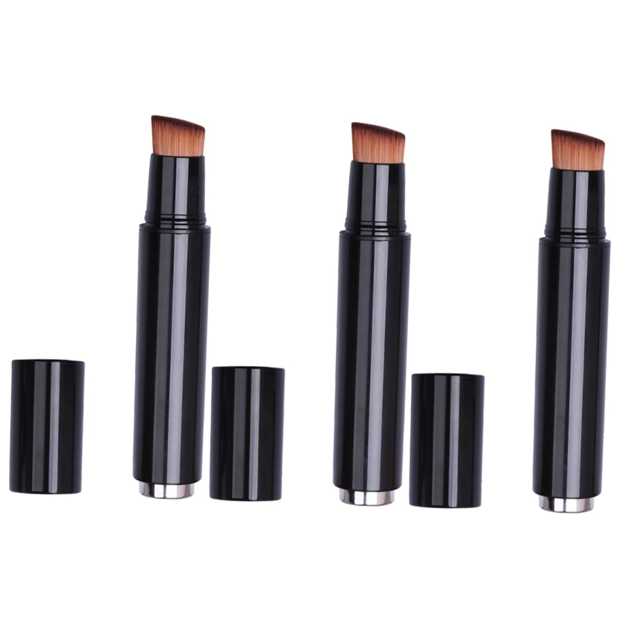 minkissy 3pezzi Pennello Fondotinta Portatile Multifunzionale Con Manico Plastica Spazzola Per Trucco Liquido Morbida e Densa Utile Per Applicazione Di Makeup Con Coperchio Colore Nero
