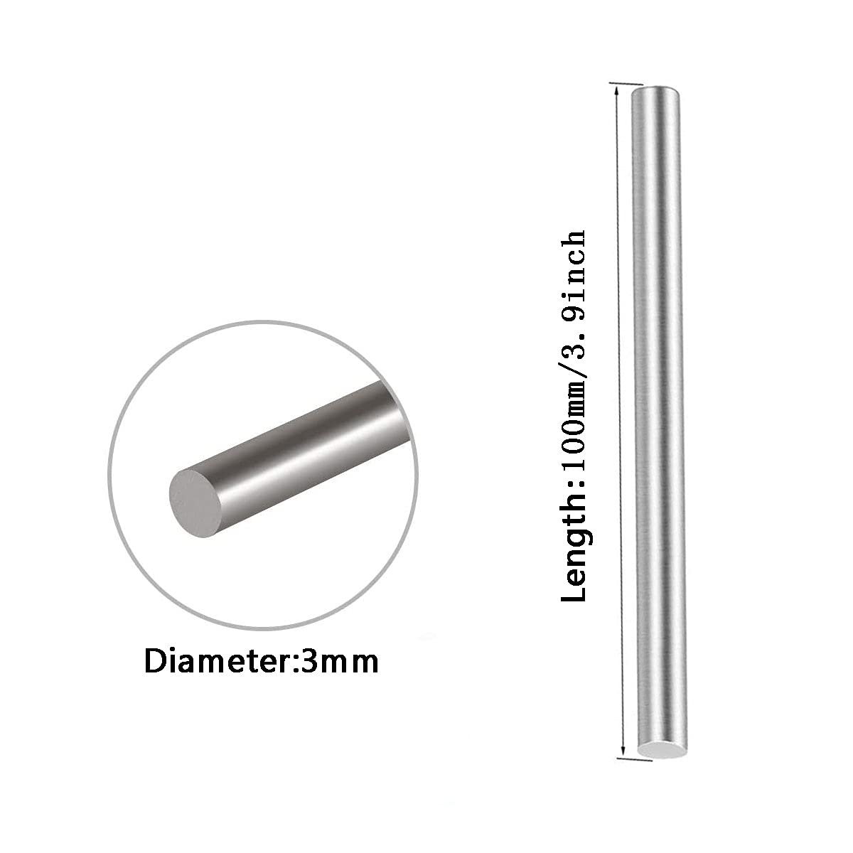 pręt stalowy, 10 szt. prętów okrągłych ze stali nierdzewnej o długości cm i średnicy 2-9 mm(3Mm*10Cm)