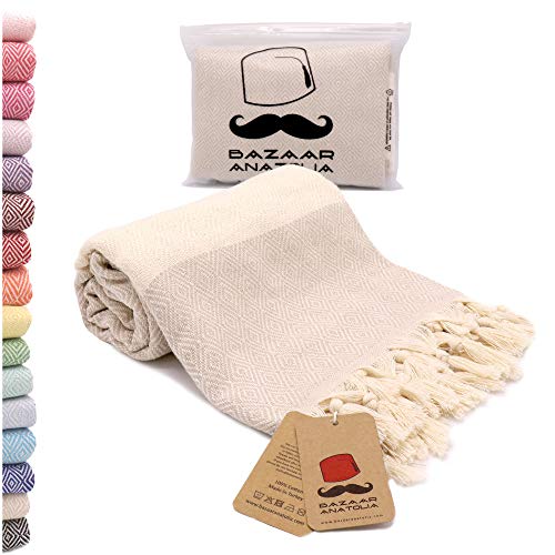 Bazaar Anatolia Diamond Turkish Towel 100% Cotton Peshtemal Bath Towel 77x38 Thin Lightweight