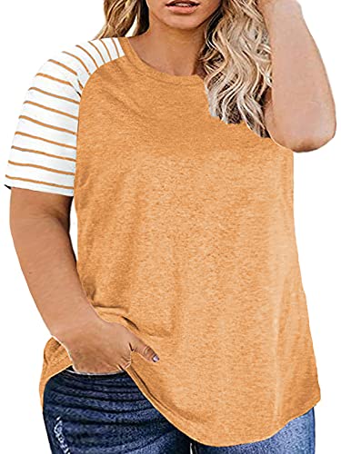 DOLNINE Plus Size Tunic for Women Loose Fit Summer T Shirts Stripes Tops Orange-14W