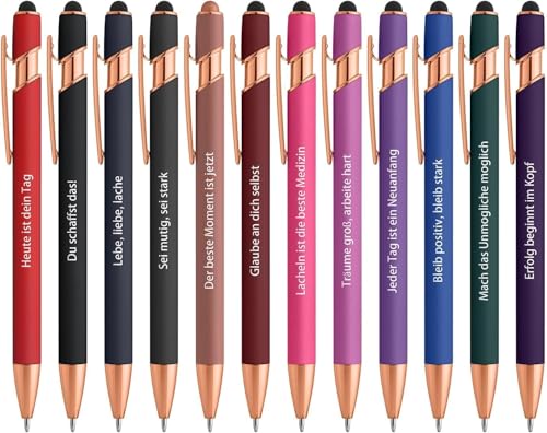 kander 12 Pcs Ballpoint Pens 2 in 1 Stylus Tip Metal Personalised Pens 1.0 mm Smooth Writing Black Ink Retractable Ball Point Pen for Office School Business Bulk Pens gift for Women Men