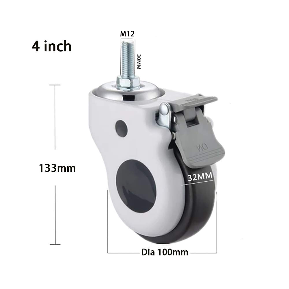ユニバーサルホイール、4インチホイール100mm M12スレッドトロリーホイールトランスポートユニバーサルスイベルサイレントゴムブレ