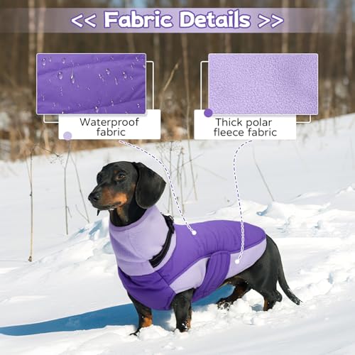 Image of BRKURLEG Dog Coat, Turtleneck Winter Jacket with Harness for Small Medium and Large Dogs, Windproof Reflective Warm Fleece Dogs Snowsuit with Hook & Loop, Dog Coats for Cold Weather, Purple XXL