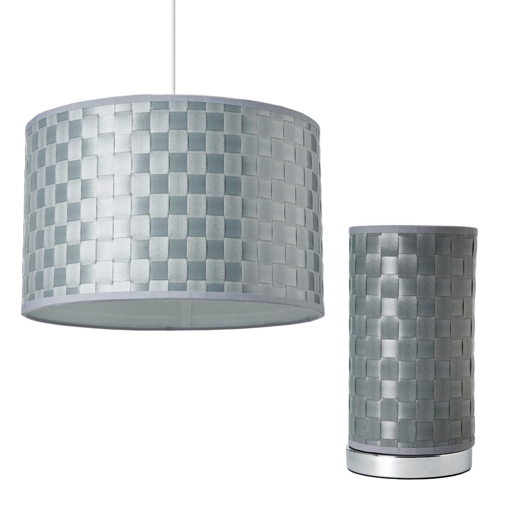 Litecraft Sovin Woven Table Lamp & 35 cm Easy Fit Drum Light Shade - Silver
