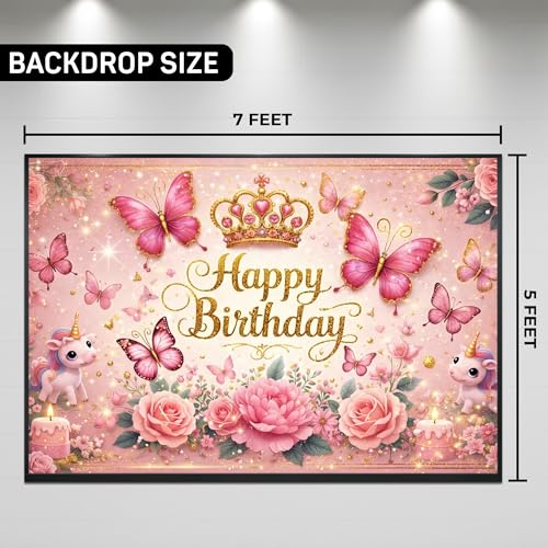 Image of Happy Birthday Theme Backdrop Banner 5x7 ft - Digital Print Cloth Background, Reusable Birthday Party Wall Decoration for Girls, Photo Booth & Stage Decor (BD 32)