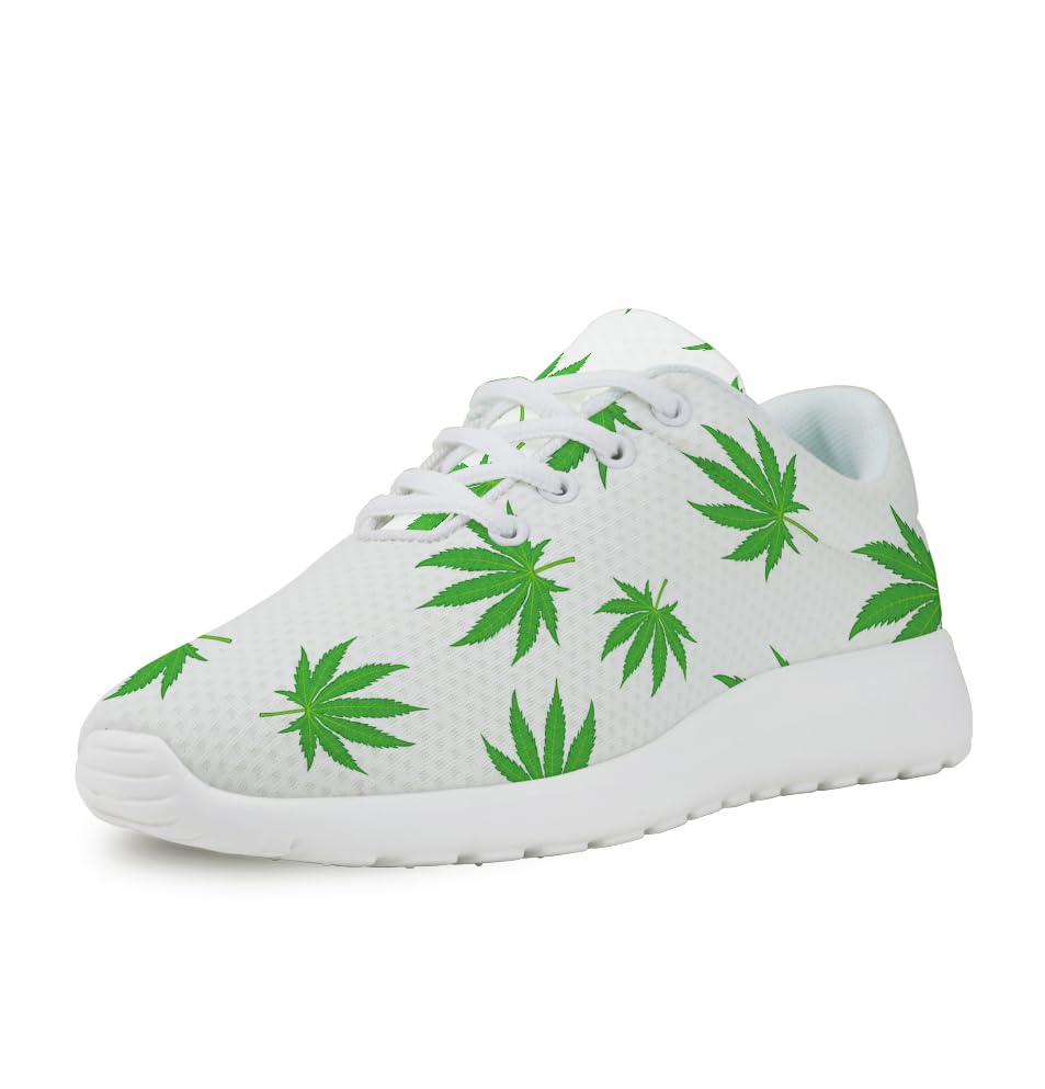 Marijuana Leaf Shoes, Personalited Weed Sneakers Non-Slip Running Walking Tennis Shoes for Men Women White