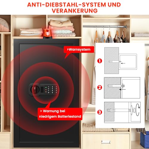 85L Großer Feuerfester Tresor mit Feuerfeste Dokumententasche, Digitaler Heimtresor mit Herausnehmbarem Regal, Möbeltresor Dokumente Gold Schmuck Wertsachen