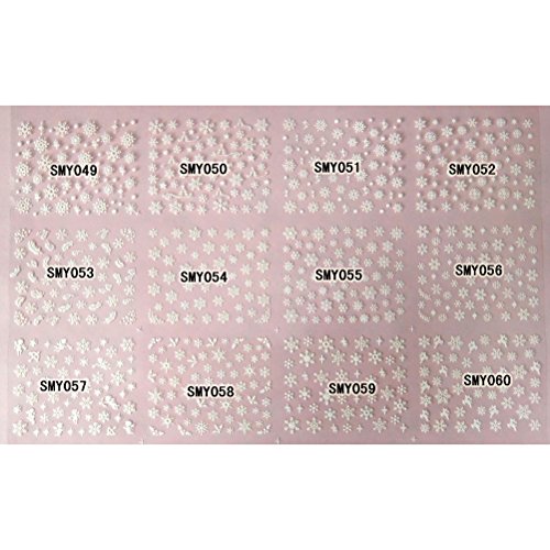 Frcolor 3D Nail Sticker Christmas Snowflake Nail Art Decals Nail Art Scheiben Glitzer DIY Dekorationen 12 Blätter Cover