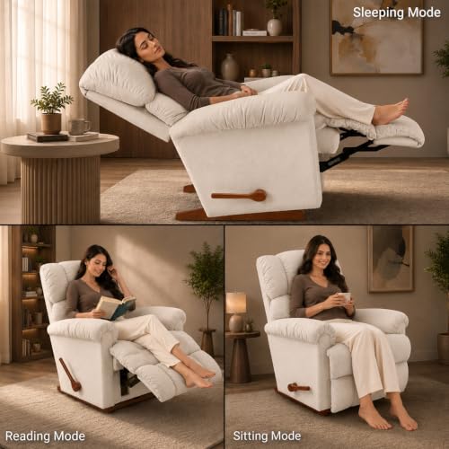 Image of LA Z BOY American Imported Pinnacle Single Seater Manual I-Clean Fabric Reclina Rocker Recliner Sofa | Premium Durable Iconic Comfort Home Design | Living Room Relax Seating Chair | I Waverly Linen