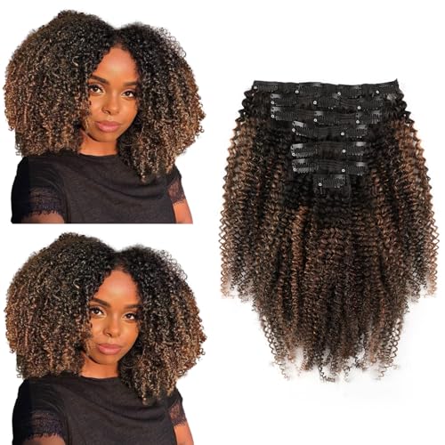 SixStarHair Afro Kinky Clip Ins Extensions de Cheveux 4B 4C de Cheveux à Clips pour Femme Noire 120g 45cm Tête Complète Enracinée Noir Décoloré au Noir...
