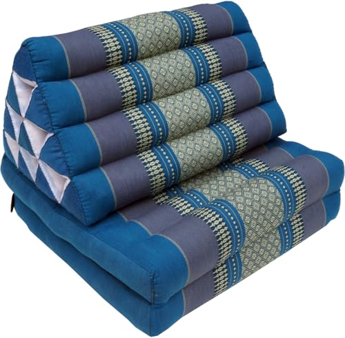 Guru-Shop Coussin Thaï, Coussin Triangulaire, Kapok, lit de Jour Avec 2 Coussins - Turquoise/grise, Turquoise, 30x50x120 cm, Coussin Thai / 2 Supports
