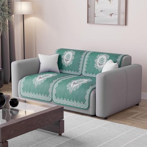Image of Kuber Industries 2 Seater Sofa Cover | Slipcover for Living Room | Thick & Cozy | Non-Slip Comfort Sofa Cover Set Set | Sunflower Print Blaze 1418 - Green