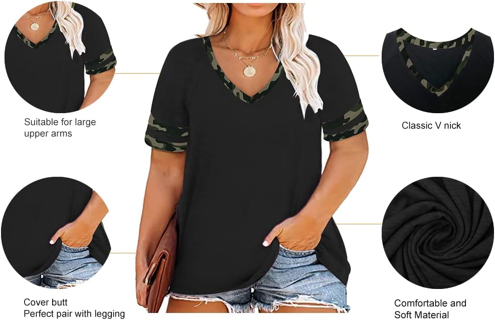 RITERA Plus Size Tops for Women Short Sleeve T Shirt Casual Summer V Neck Tunics Tees XL-6XL - Image 6
