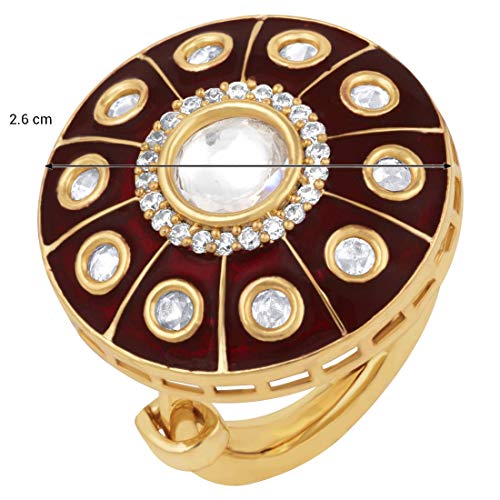 Aheli Statement Enamel Meenakari Finger Ring Adjustable Faux Stone Studded Indian Traditional Wedding Party Fashion Jewelry For Women (Maroon) #TOP2