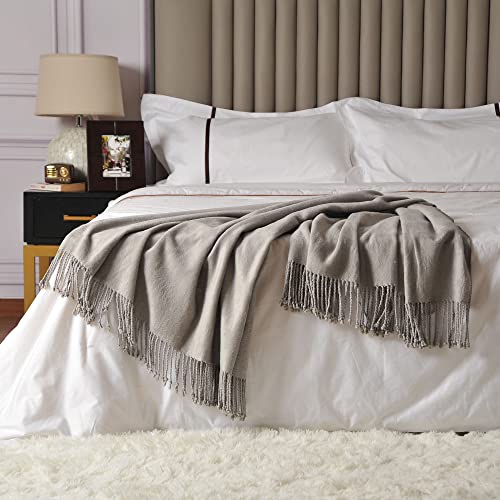 Cuddle Dreams Exclusive Mulberry Silk Throw Blanket With Fringe, Naturally Soft, Breathable (Gray) #TOP6