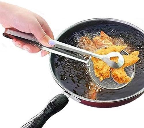 DEALBOX Filter Spoon with Clip Multi-Functional Stainless Steel Colander Oil-Frying Filter Fried Food Clip Kitchen Tongs