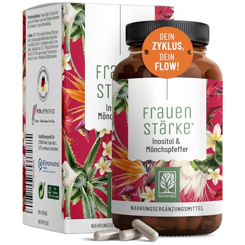 NATURTREU® Frauenstärke Myo Inositol & Mönchspfeffer hochdosiert - 90 Frauen Vitamine Kapseln mit L-Carnitin, Folsäure, B12 & Eisen - Vitex Agnus Castus