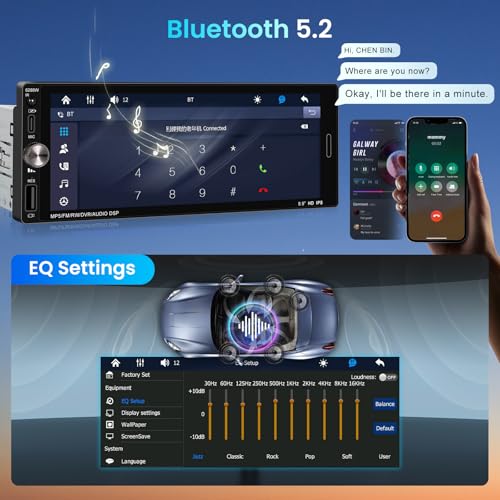 Radio para auto 1 DIN con pantalla táctil 6.9 pulgadas miniatura 4
