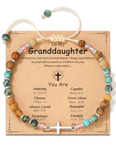 LAVEIR Granddaughter Gifts from Grandma Valentines Gift for Girls Christian Cross Bracelet for Women Girl Jewelry Granddaughter Birthday Gift Christmas Stocking Stuffers for Girls & Teens Religious Gifts for Granddaughters