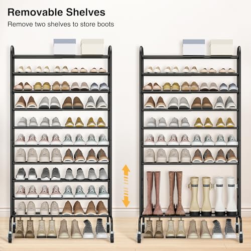 STO STO Expandable Shoe Rack, 10-Tier Metal Tall Shoe Rack for Garage, Up to 44 Pairs Adjustable Shoe Rack Storage for Front Door Entrance, Free Standing Shoe Rack Organizer for Entryway, Black by STO STO - Image 5