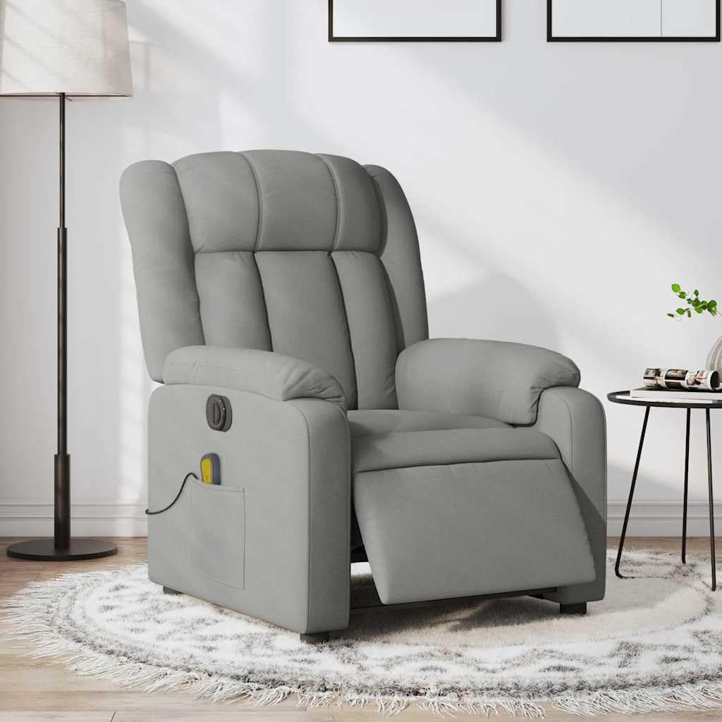Sillón Reclinable de Masaje Eléctrico, Silla con Respaldo, Sillón Orejero Ajustable, Tela Gris Claro