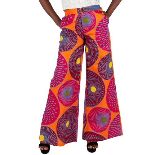 iooiooi Women's Fashion Casual Plus Size African Print Cotton Wide Leg Pants with Pockets