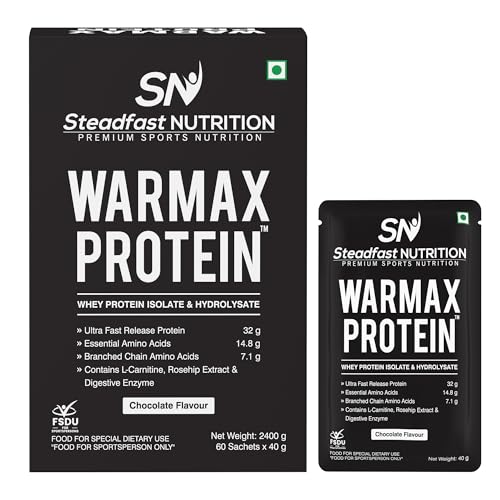 Image of Steadfast Nutrition Warmax Whey Protein Isolate & Hydrolysate Powder 32G Ultra Fast Release Protein (Chocolate 60 Sachets, 2400g)