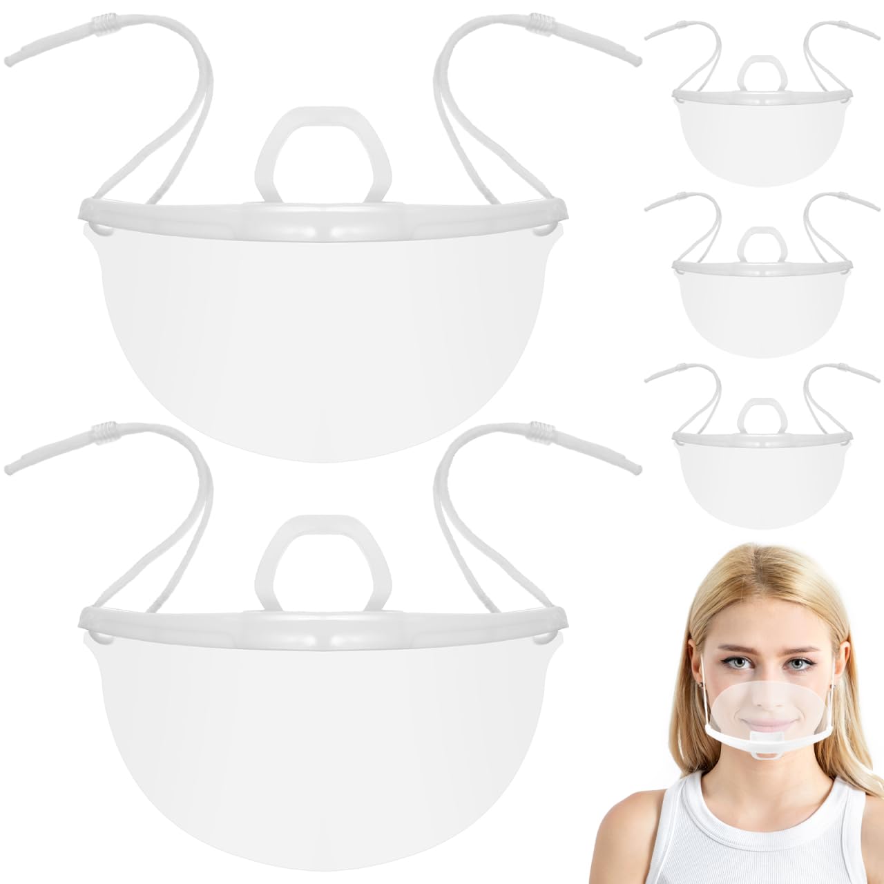 DOITOOL 20 Pcs Transparent Face Shield Clear Masks for Adults, Anti-Fog Mouth Shield Spit Guard Reusable Clear Face Mask for Foodservice, Hospitality and Retail, Individually Packaged