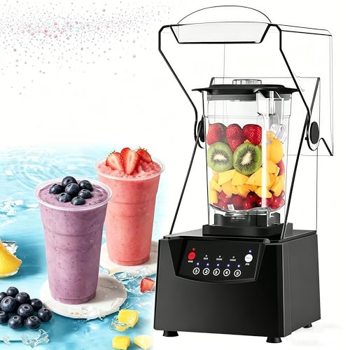 DIUNAOZI Licuadora Comercial SúPer Silenciosa,Batidora para Hacer Batidos De 2200 W,Alta Velocidad De 17000 RPM, 5 Programas Preestablecidos Y Carcasa Insonorizada para Cocina, Café, Postres 220V