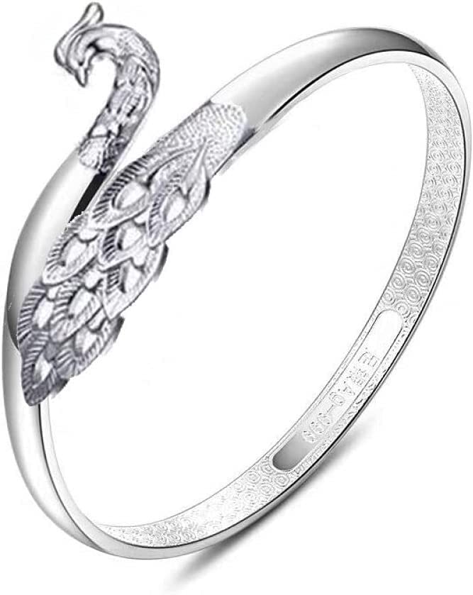Brazalete de plata ley 999 para mujer pulsera Fénix tallada hueca joyería fina de plata pura