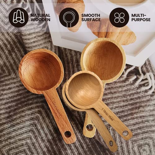 2 Pcs Coffee Spoon In Beech Wooden Coffee Measuring Spoon Wooden Coffee Scoop For Ground Beans, Espresso Coffee And Loose Herb Tea- 1 Tablespoon, 15Ml #TOP7