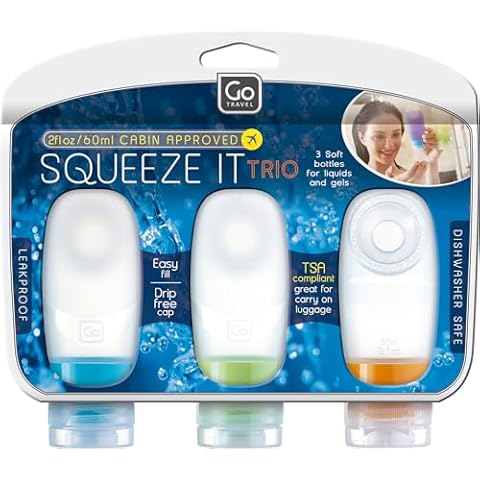 Go Travel Squeeze It Trio, TSA Approved Travel Bottles, Leakproof Travel Containers, Silicone Travel Bottles for Toiletries and Other Essential Liquids and Gels, Travel Essentials Cover