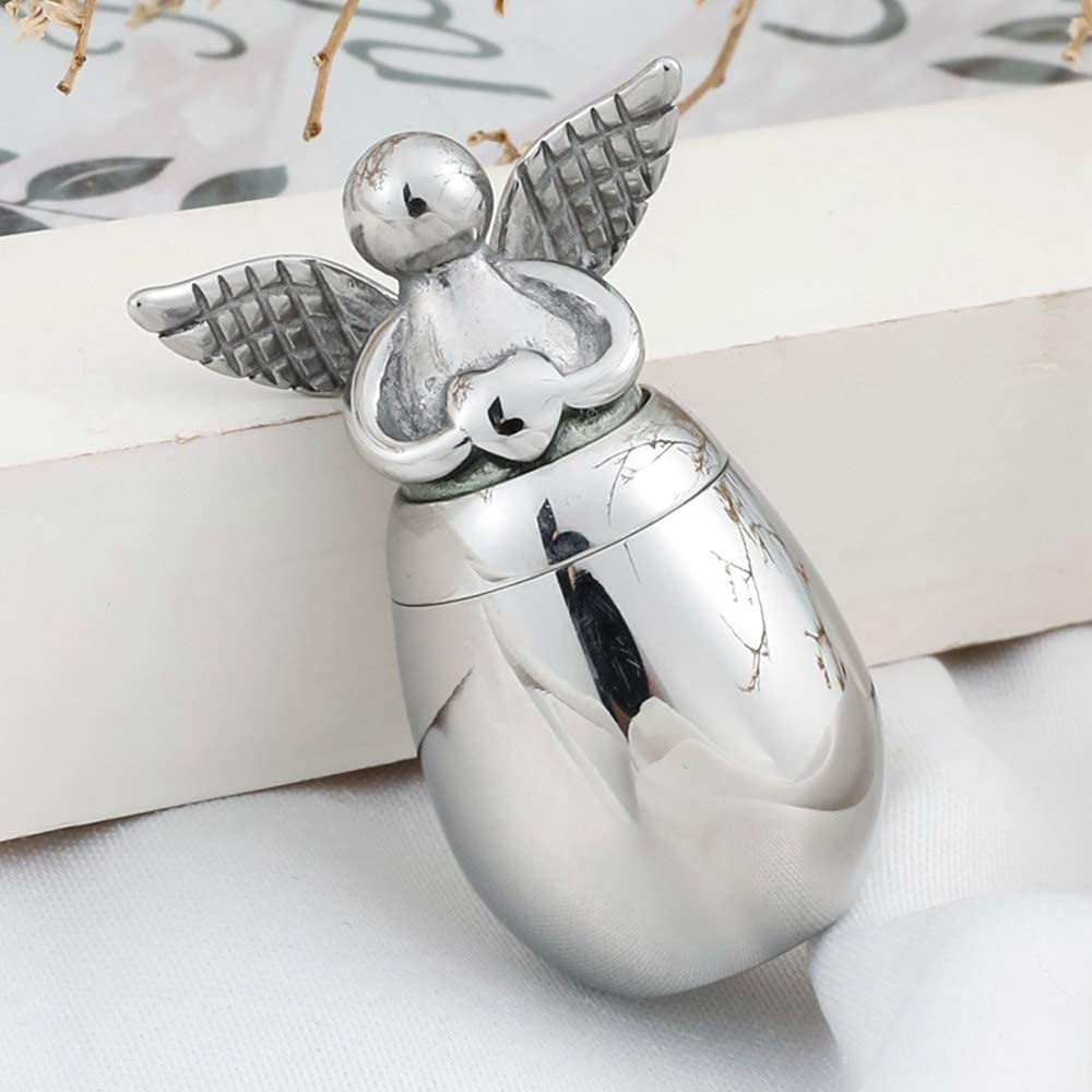 Small Keepsake Urns for Human Ashes Mini Cremation Urns for Ashes Stainless Steel Angel Memorial Ash Jar -Your Wings were Ready, But My Heart was Not (Silver)