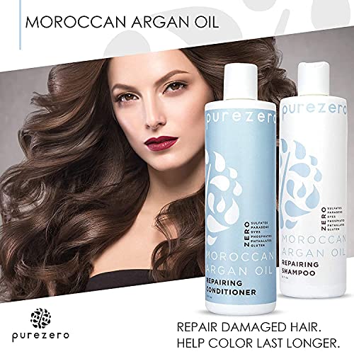 Purezero Moroccan Argan Oil Shampoo & Conditioner Set - Repair Damaged Hair - Restore Strength, Shine & Softness - Zero Sulfates, Parabens, Dyes, Gluten - 100% Vegan & Cruelty Free - Great For Color Treated Hair #TOP2
