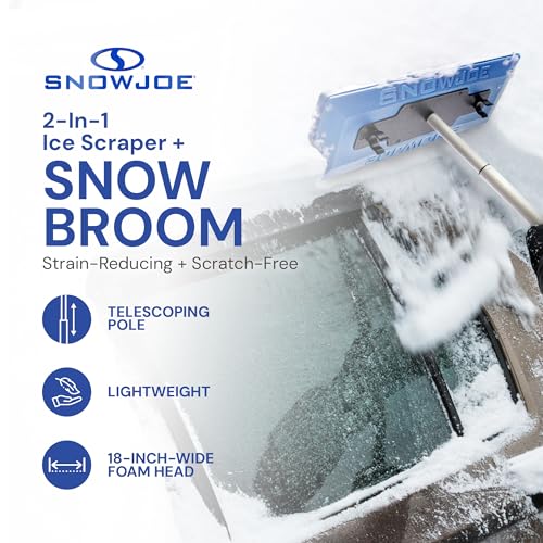 Image of Snow Joe 18 inch Telescoping Snow Broom & Ice Scraper for Cars, No-Scratch Foam Brush - Long and Extendable Ice Removal Tool for Car Window and Automotive Windshield, SJBLZD