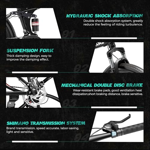 Betterland 26 Inch Mountain Bike, 21 Speeds Full Suspension Folding Bikes, Dual Disc Brake, High Carbon Steel Frame And Non-Slip Quick Release Tire Bicycle For Men Women thumb #5