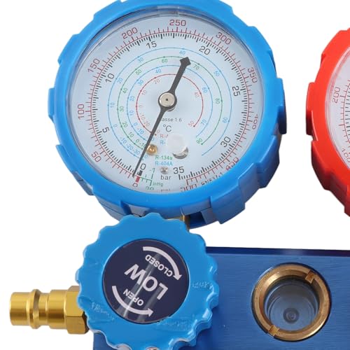 Juego de Manómetros para Aire Acondicionado de 3 Vías, Resistente, con Mangueras de 5 pies y Acopladores para Refrigerantes R134A, R22, R12 y R502 miniatura 6