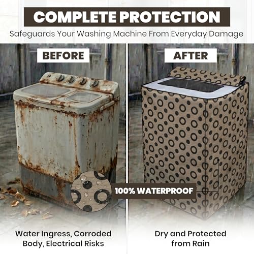 Image of DREAM CARE Waterproof & Dustproof Washing Machine Cover Top Load & Semi Automatic Suitable for 7 kg, 7.2 kg, 7.5 kg (83 x 95 x 51 cms)