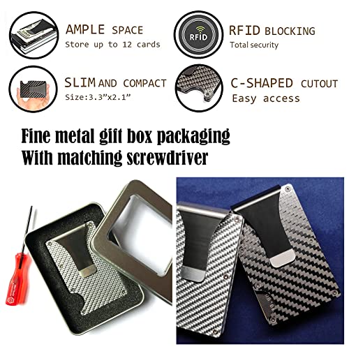 Lywencom Carbon Fiber Wallet,RFID blocking anti-theft card ultra thin cash credit holder black,metal money clip lightweight high classic portable durable2
