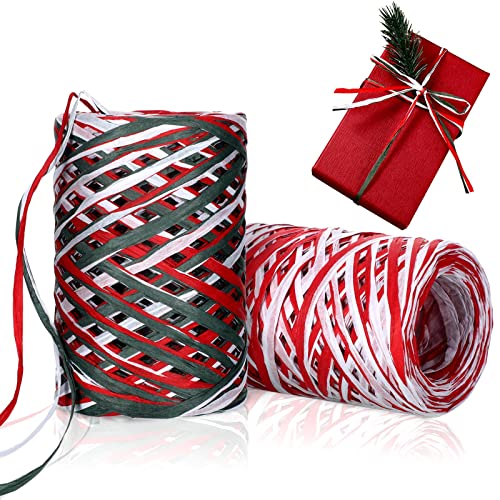 2 Rolls Valentine's Day Raffia Ribbon 524 Feet Matte Paper Ribbon Pink Rose Red White Natural Raffia Ribbon Paper Twine Raffia Wrapping Ribbon For Valentines Day Gift Wrapping (Rainbow Color) #TOP5