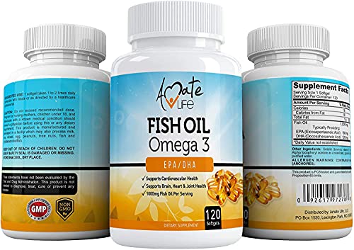 Amate Life Omega 3 Fish Oil Supplement Epa Dha 1000Mg Support Brain Functions, Cardiovascular, Heart & Joints Health Dietary Supplement For Men & Women - 120 Softgels Capsules (4 Months Supply) #TOP4