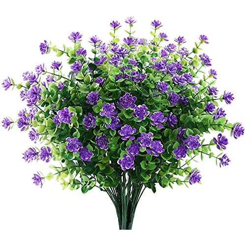 GREENRAIN Artificial Flowers Outdoor Fake Flowers for Decoration UV Resistant No Fade Faux Plastic Plants Garden Porch Window Box Décor (6 Bundles, 3#Purple)