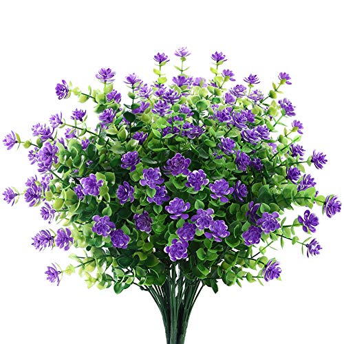 GREENRAIN Artificial Flowers Outdoor Fake Flowers for Decoration UV Resistant No Fade Faux Plastic Plants Garden Porch Window Box Décor (6 Bundles, 3#Purple)