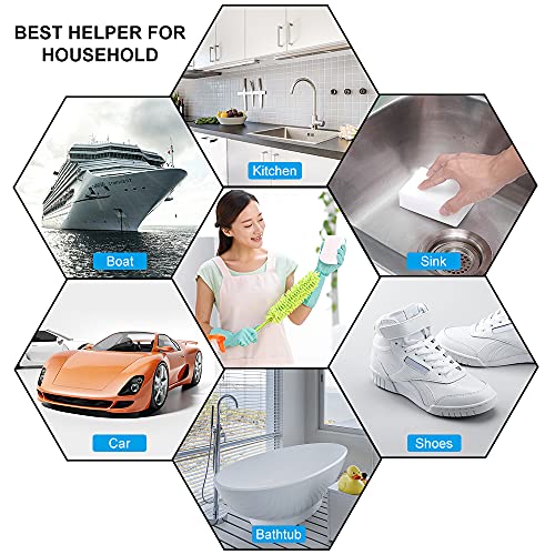 Magic Sponge Eraser POWOBEST 100 Pack Boat Scuff Eraser, Extra Thick Melamine Sponges Household Cleaning Scrub Sponge Pads for Kitchen, Car,Sink,Shoe,Bathtub Cleaning Sponge