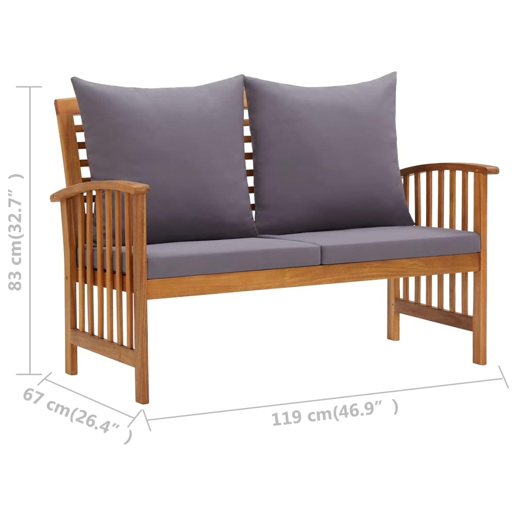 Muebles de jardín 4 Piezas con Cojines Madera Maciza de Acacia para terraza y Patio Conjunto Exterior con Mesa, Banco, sillas y Cojines Resistentes para Ocio y Descanso al Aire Libre