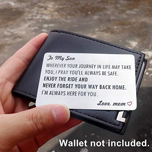 Engraved Wallet Card Insert for Son from Mom, Stainless Steel Wallet Cards with Mini Love Note, Sweet 16 Gifts for Son, Birthday, Graduation Gift for Him2