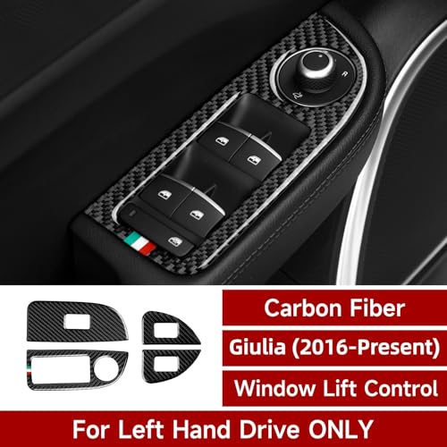 Image of Car Window Lift Trim Switch Control Sticker Carbon Fiber Decal Trim Cover fits for Alfa Romeo Giulia 2016-2026 Accessories - Stelvio NOT FIT